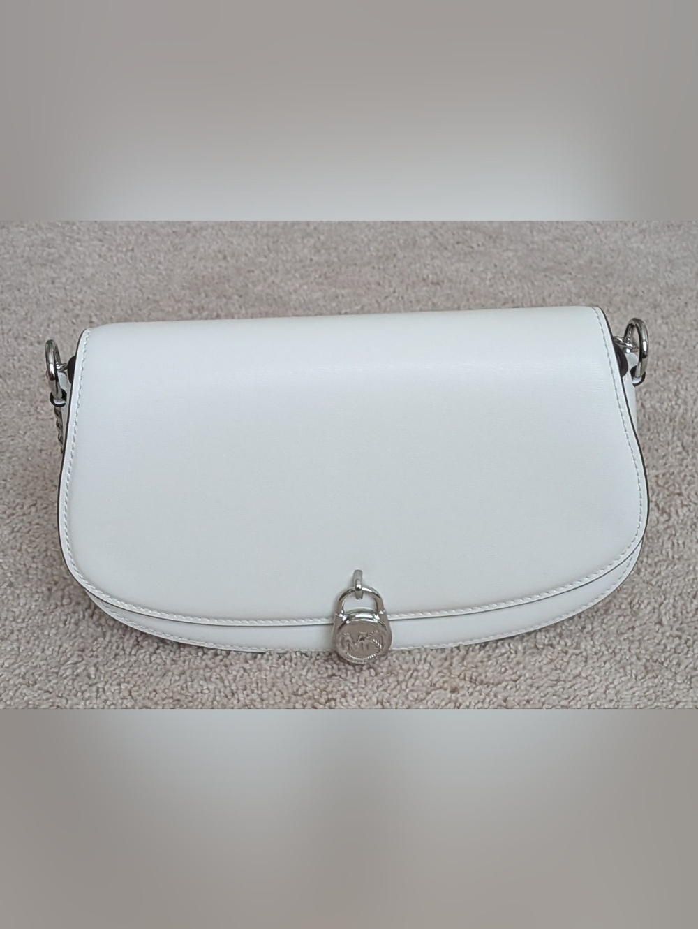 Michael Kors Mila Optic White Leather Flap Shoulder Bag Used-Excellent Condition - Picture 1 of 7